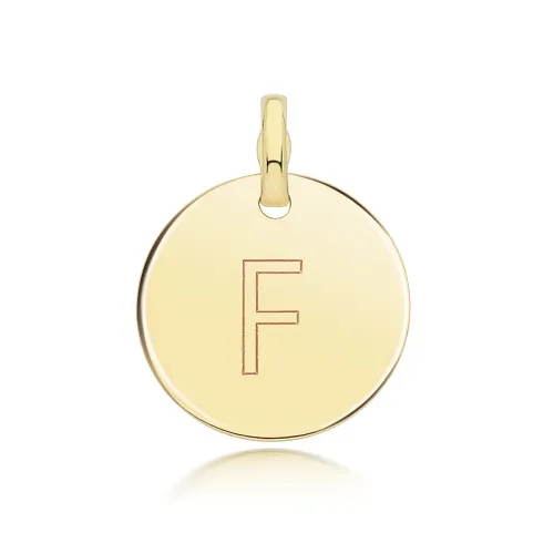 9ct Yellow Gold Round Plain Initial Pendant 14.3mm F